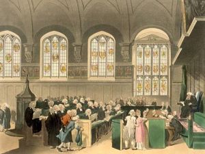 Early 19th Century painting of the Court of Chancery, via wikimedia commons