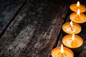 flavored spa candle on a wooden background